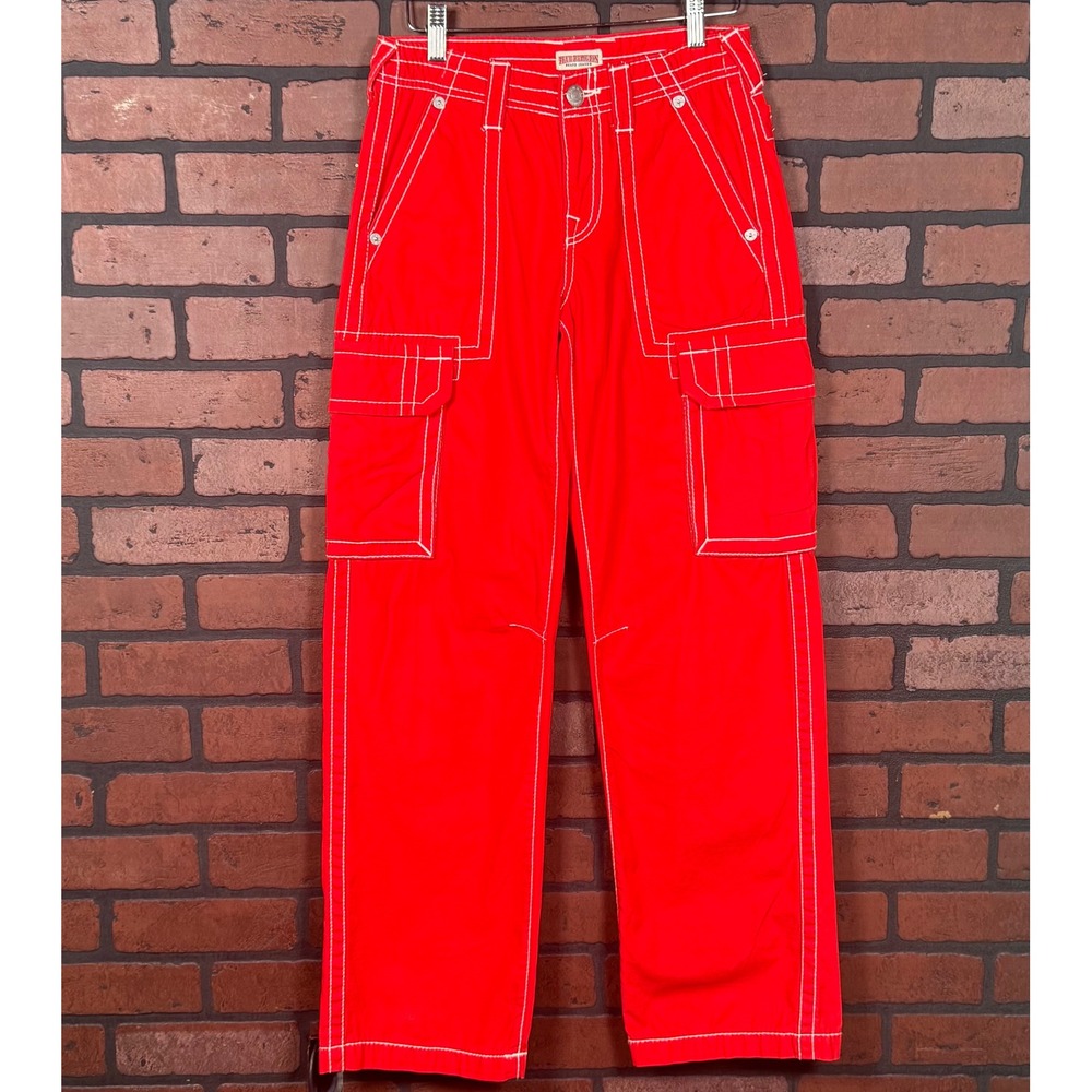 True Religion Cargo Big T Pants Red Military Streetwear Utility Cotton Womens 24